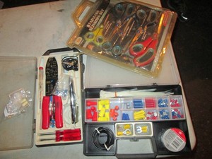 Wire Stripper, kit, organizer with electrical hardware supplies and scissor set