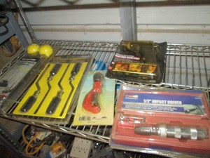 4pc off set screwdriver set, electric glue gun, impact driver, trailer alignment kit and pipe cutter