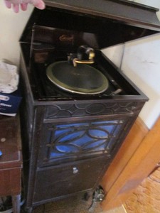 Vintage wood Edison Phonogroaph cabinet on wheels