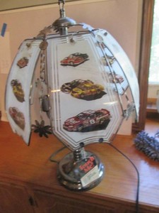 Metal and glass Nascar themed touch lamp