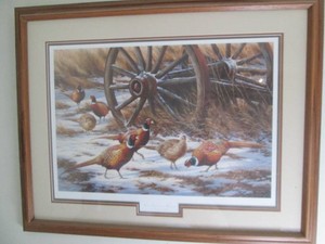 Winter Rendezvous Pheasants framed, signed and numbered print by Rosemary Millette