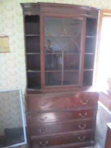 Vintage solid wood hutch, top drawer opens into a desk
