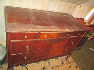 Vintage dark wood ladies dresser with detachable mirror mirror not pictured