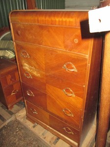 Vintage wood rounded edge 5-drawer highboy dresser
