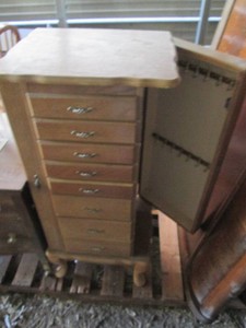 Tall wood multi-drawer flip top jewelry Armoire