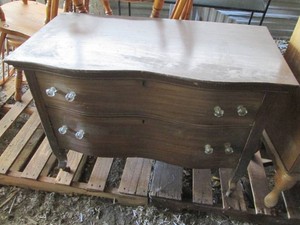 Vintage wood 2-drawer wash cabinet dresser with glass type drawer pulls