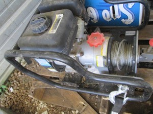 Gas powered engine, metal cable winch