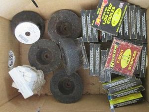 10k #19 carpet staples, Virginia grinding stones and large supply of Arrow t-50 precision staples