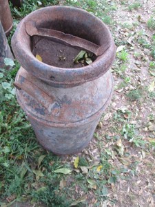Vintage metal milk can with lid approx 25in