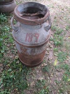 Vintage metal milk can with lid approx 25in