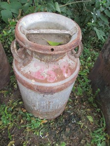 Vintage metal milk can with lid approx 25in