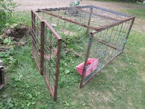 Metal animal containment pen with hinged door (previously used on flatbed when hauling goats as there is no bottom