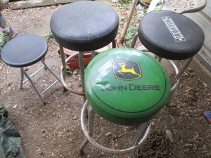 Padded seat metal framed shop stools with folding stool