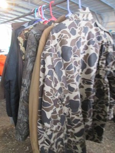 Collection of assorted size hunting jackets, hoodies and vests