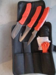 Assorted blaze orange pocket knife gift set with soft side case