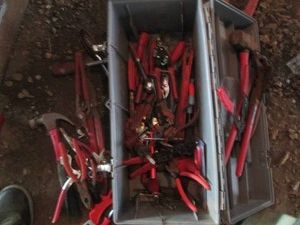 22in Plastic Craftsman toolbox with a wide variety of assorted hand tools