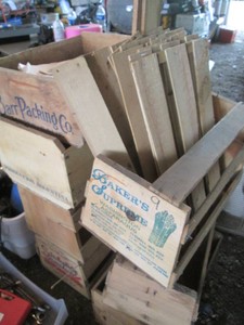 Stack of assorted style wood fruit and vegetable crates