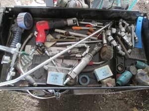 Pneumatic air ratchet, air chisel and large variety of assorted air related accessories, misc aluminum sockets and other supplies