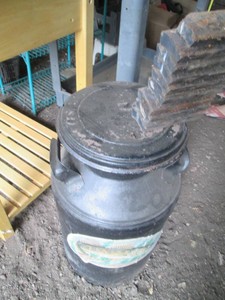 24in vintage metal milk can with lid and fish applique design plusstack of strong magnets