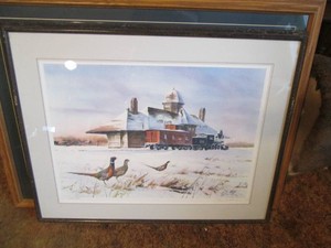 Ringneck pheasants framed, signed and numbered print by J. Killen