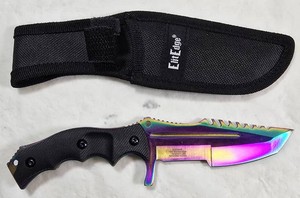 NEW EliteEdge Rainbow Fixed Blade Knife  420C Steel & Sheath