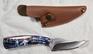 NEW God Bless America Fixed Blade Knife  Wolf & Flag Handle, Sheath