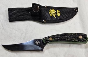 Ocoee River Cutlery OC-534STAG Fixed Blade Knife  Green Handle & Sheath  NEW