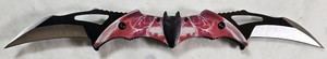 Double-Blade Bat Wing Folding Knife  Red Lightning Handle  NEW