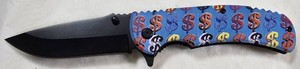Colorful Dollar Sign Graphic Folding Pocket Knife w Black Blade  NEW
