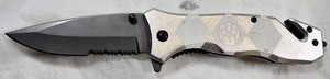 Wartech Folding Rescue Knife  Silver Diamond Handle  NEW