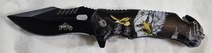 Master USA MU-A116A Eagle Graphic Folding Rescue Knife Black Stainless Blade  NEW
