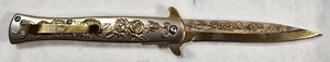 EliteEdge 10-A119GD Gold Rose Engraved Folding Pocket Knife – NEW