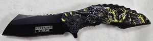 Master USA MU-A049 Folding Knife  Black Stainless Steel Serrated Blade, Gold Accents & Pocket Clip  NEW