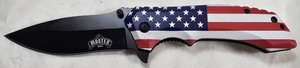 Master USA Folding Knife  American Flag Handle, Black Blade & Pocket Clip  NEW