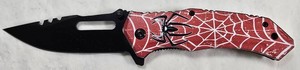 Spider Web Folding Knife  Red Handle, Black Blade & Spider Design  NEW