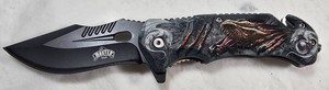 Master USA Dragon Graphic Folding Knife  Black Stainless Steel Blade  NEW