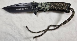 Hunt-Down Tactical Folding Knife  Camo Handle, Paracord & 3Cr13 Steel Blade  NEW