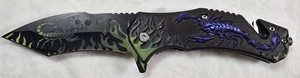 Scorpion Graphic Folding Knife  Black Blade, Purple Scorpion Handle  NEW