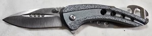 Stainless Steel Folding Multi-Tool Knife  Gray Textured Handle  NEW