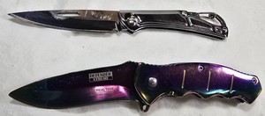 Defender Xtreme Rainbow Folding Knife & Carabiner Pocket Knife  2-Piece Lot