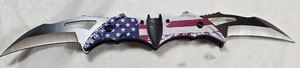 American Flag Double-Blade Bat Folding Knife  Dual Hawkbill Blades  Boxed