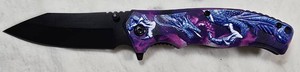 Blue & Purple Dragon 440 Stainless Folding Pocket Knife  NEW