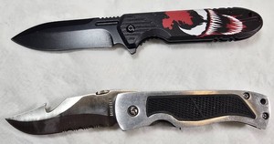 2-Pc Graphic & Utility Folding Knife Lot  Black Blades