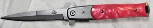 Falcon Classic Pink Pearl Handle Folding Stiletto 440 Stainless Steel NEW