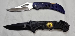 2-Piece Folding Knife Lot  Dont Tread on Me Tactical & Blue Handle Knife NEW
