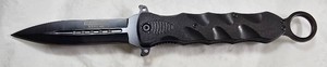 Defender Xtreme Tactical Team Black Folding Stiletto  Bold 3Cr13 Blade, Ring Handle & Box  NEW