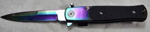Dispatch Rainbow Iridescent Folding Stiletto Striking Color-Finish Blade & Black Handle  NEW