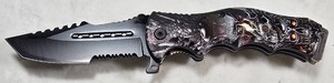 Skull & Dragon Tactical Folding Knife  Black Serrated Blade, Fantasy Handle  NEW