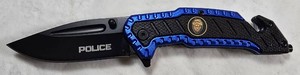 Defender Xtreme Police Folding Rescue Knife  Blue & Black Handle, 3CR13 Blade  NEW