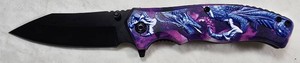 Dragon Fantasy Folding Knife  Purple & Blue Handle, Black 440 Stainless Blade  NEW